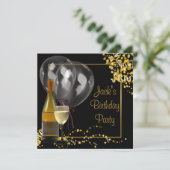 ワインボトルグラス金ゴールドブラックマンバースデーパーティー 招待状 (スタンド正面)