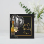 ワインボトルグラス金ゴールドブラックメンズバースデーパーティー 招待状 (スタンド正面)