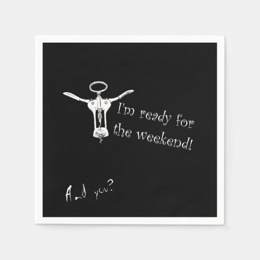 ワインボトルコルクスクリューウィークエンドナプキン スタンダードカクテルナプキン (正面)