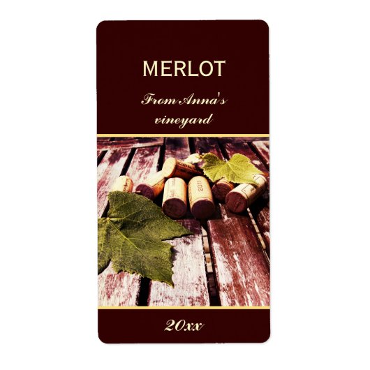 ワインボトルコルク及びブドウの葉ボトルラベル ラベル (正面)