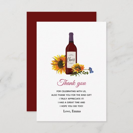 ワインボトルサンフラワーサンキューカード サンキューカード (正面/裏面)