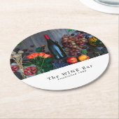 ワインボトルディスプレイ、ワインバー/ワイナリー ラウンドペーパーコースター (アングル)