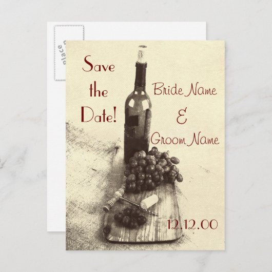 ワインボトルブドウとコルク抜き 案内ポストカード (正面/裏面)