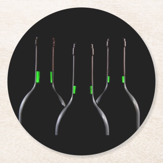 ワインボトルブラックラウンド紙コースター ラウンドペーパーコースター (正面)