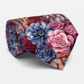 ワインボトルブルーパステルピンクの花 ネクタイ (ロール)