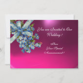 ワインボトルラベル ウェディングパーティー 青 ピンク 招待状 (裏面)