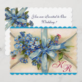 ワインボトルラベル モノグラム 結婚式 パーティー 青 白 招待状 (正面/裏面)