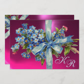 ワインボトルラベル・結婚式・パーティー 青 ピンク 招待状 (正面/裏面)