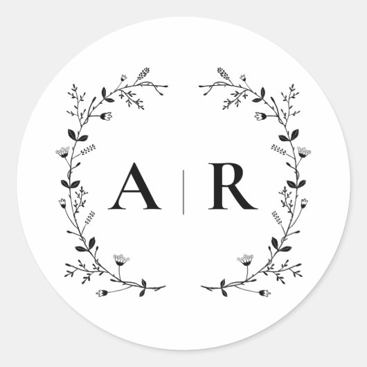 ワインボトルラベル 結婚式 モノグラム ラウンドシール (正面)