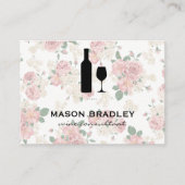 ワインボトル及びガラスエレガントフローラルパターン 名刺 (正面)