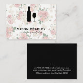 ワインボトル及びガラスエレガントフローラルパターン 名刺 (正面/裏面)