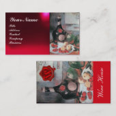 ワインボトル及び果実、赤ワックスシールモノグラム 名刺 (正面/裏面)