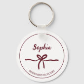 ワインボトル色の弓の結婚式の仲人スクリプト 現代の名前と日付 キーホルダー (正面)