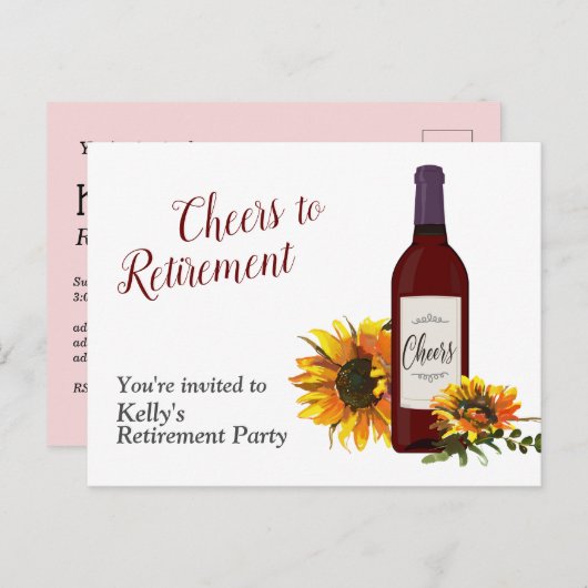 ワインボトル退職パーティの招待状はがき インビテーションポストカード (正面/裏面)