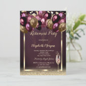 ワインボトル風船グリッター、バーガンディリタイアメント 招待状 (スタンド正面)