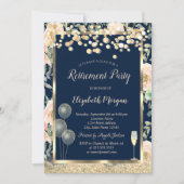 ワインボトル風船ゴールドグリッター薔薇 退職 招待状 (正面)