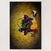 ワインボトル/ぶどう/バスケット,チーズ,チョコレート,金ゴールド ジグソーパズル (縦)