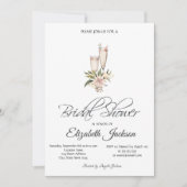 ワインボトル ガラス ピンク 花柄 ブライダルシャワー 招待状 (正面)