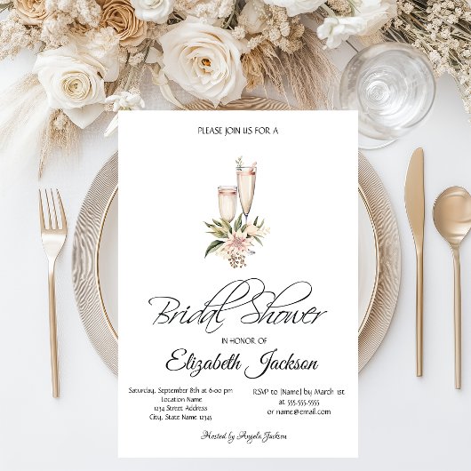 ワインボトル ガラス ピンク 花柄 ブライダルシャワー 招待状