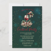 ワインボトル ガラス 星 緑 クリスマスパーティー 招待状 (正面)