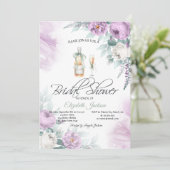 ワインボトル ガラス 紫色のバラ ドット 招待状 (スタンド正面)