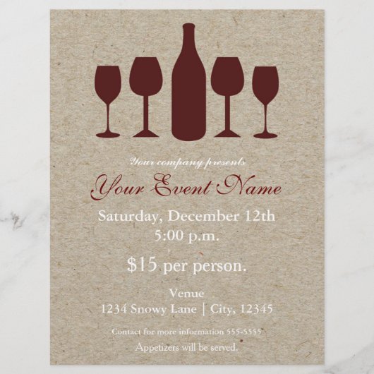 ワインボトル&グラスホリデーイベントフライヤーポスター チラシ (正面)