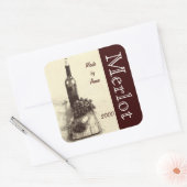 ワインボトル、コルク、コルク抜き、葡萄 スクエアシール (封筒)