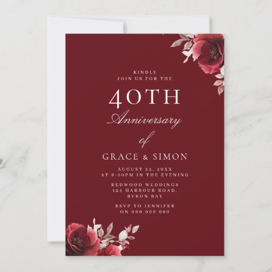 ワインボトル バーガンディ・メルロ 40周年結婚記念日 招待状 (正面)