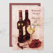 ワインボトル、ブドウ、ワインオープナー、ワイングラス 招待状 (正面/裏面)