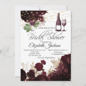 ワインボトル ライト バーガンディ フラワーズ ブライダルシャワー 招待状 (正面)