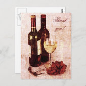 ワインボトル、ワイングラスとブドウ ポストカード (正面/裏面)