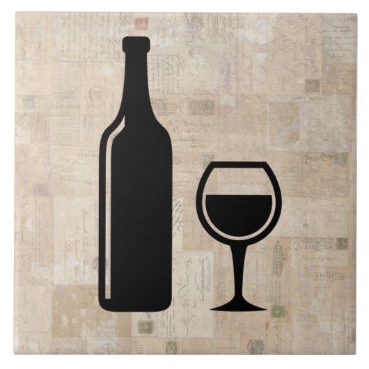 ワインボトル&ワイングラスアンティークヴィンテージスタンプ タイル (正面)