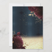 ワインボトル、ワイングラス、バーガンディローズ、引退 招待状 (裏面)