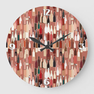 ワインボトル、地色、テラコッタ背景 ラージ壁時計