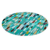 ワインボトル、数々の色、ターコイズ背景 カッティングボード (角)