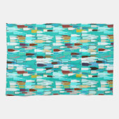 ワインボトル、数々の色、ターコイズ背景 キッチンタオル (横)