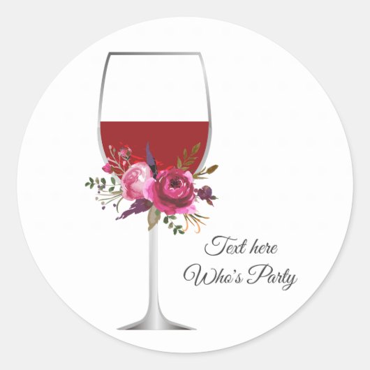 ワインボトル, 花, ありがとうステッカー ラウンドシール (正面)