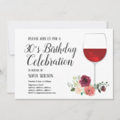 ワインボトル 赤 花 誕生日パーティーの招待状 招待状 (正面)