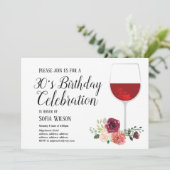 ワインボトル 赤 花 誕生日パーティーの招待状 招待状 (スタンド正面)
