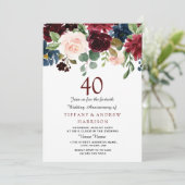 ワインボルドーの赤い色の40周年結婚記念日の招待状 招待状 (スタンド正面)