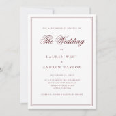 ワインボルドーモダンミニマル結婚リスト 招待状 (正面)