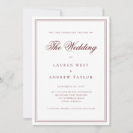 ワインボルドーモダンミニマル結婚リスト 招待状