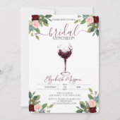ワインボルドー色のグラス ローズ ブライダルランチョン 招待状 (正面)