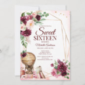 ワインボルドー色のボヘミアンフラワースイート16 招待状 (正面)