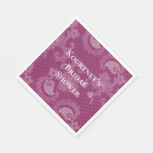 ワインボルドー色の白レース花飾り付きのブライズシャワー スタンダードランチョンナプキン (角)