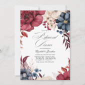 ワインボルドー、ネイビー＆ブッシュのワインテーマのリハーサルディナー 招待状 (正面)