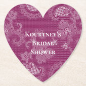ワインボルドー 白レース 花の花嫁のシャワーパーティ ペーパーコースター (正面)