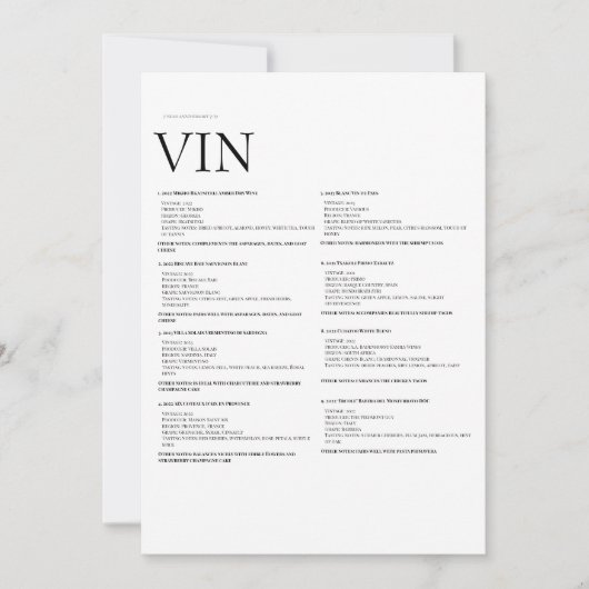 ワインメニュー紙のサインエレガント – フィジカルディスプレイ 招待状 (正面)