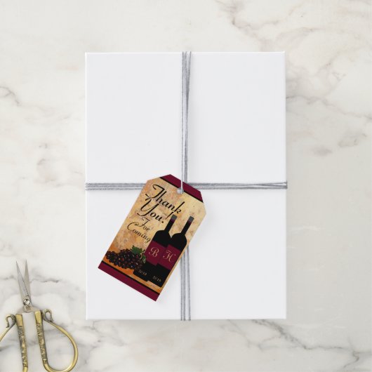 ワインモノグラムのボトルとブドウありがとう ギフトタグ (より糸付き)