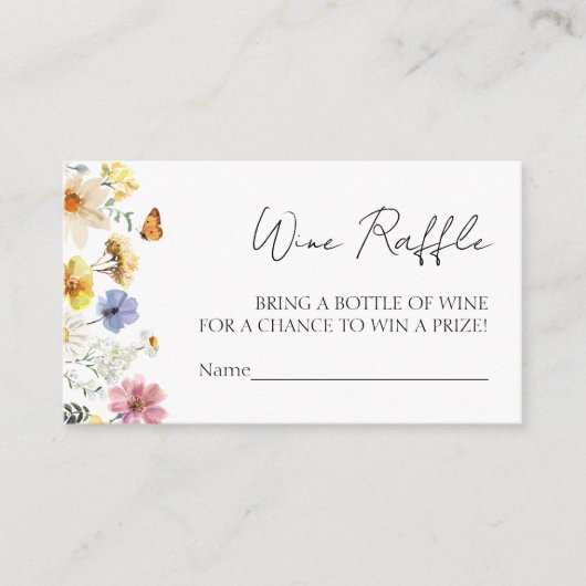 ワインラッフルゲーム |ワイルドフラワーボホブライダルシャワー エンクロージャーカード (正面)